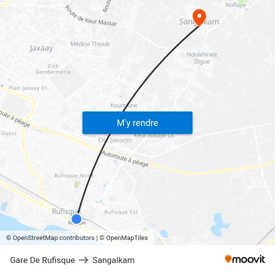 Gare De Rufisque to Sangalkam map
