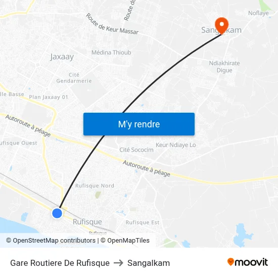 Gare Routiere De Rufisque to Sangalkam map