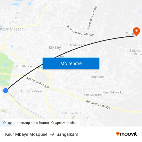 Keur Mbaye Mosquée to Sangalkam map