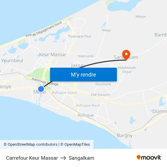 Carrefour Keur Massar to Sangalkam map
