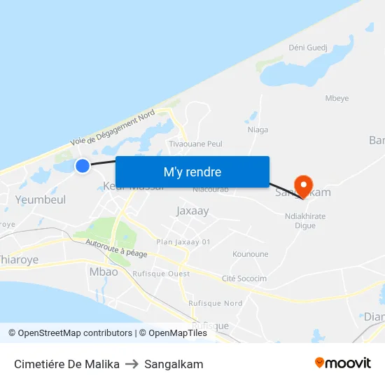 Cimetiére De Malika to Sangalkam map