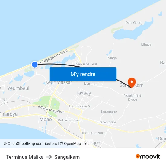 Terminus Malika to Sangalkam map