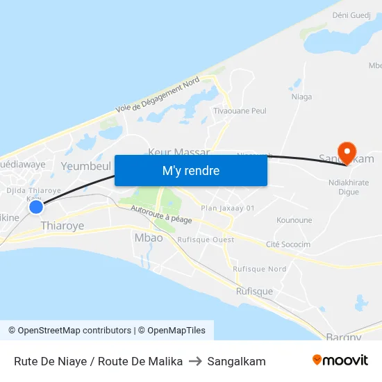 Rute De Niaye / Route De Malika to Sangalkam map