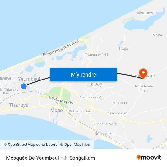 Mosquée De Yeumbeul to Sangalkam map