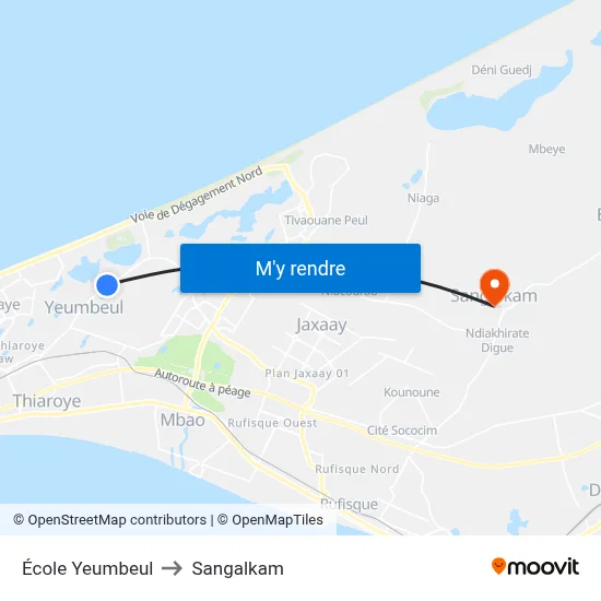 École Yeumbeul to Sangalkam map