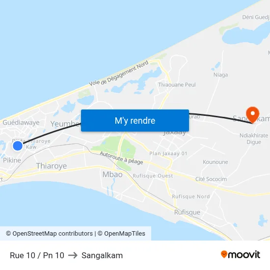 Rue 10 / Pn 10 to Sangalkam map