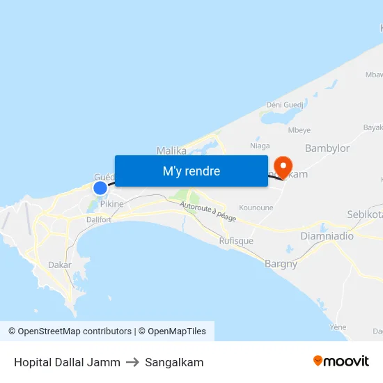 Hopital Dallal Jamm to Sangalkam map