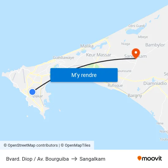Bvard. Diop / Av. Bourguiba to Sangalkam map