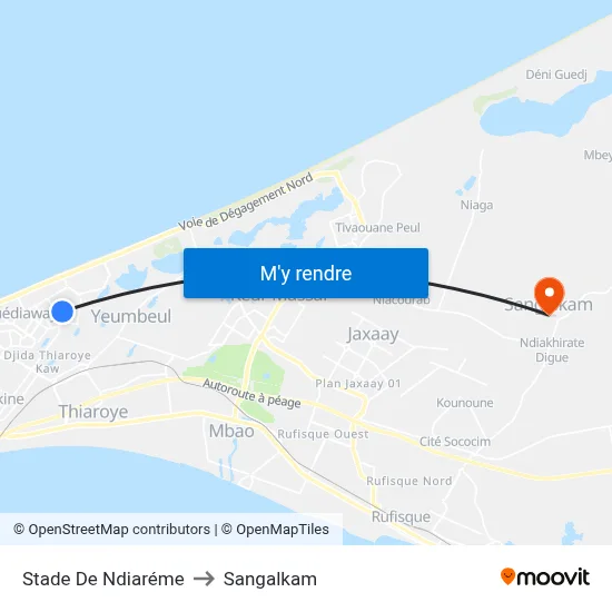 Stade De Ndiaréme to Sangalkam map