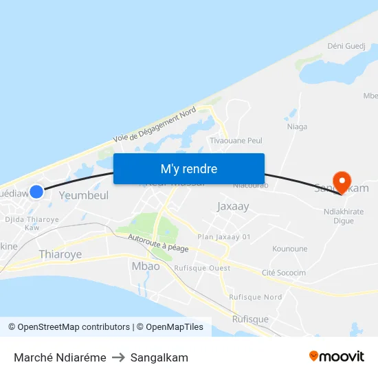 Marché Ndiaréme to Sangalkam map