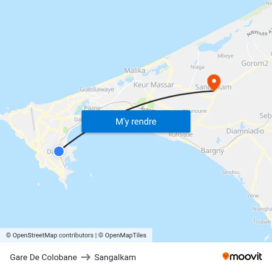 Gare De Colobane to Sangalkam map