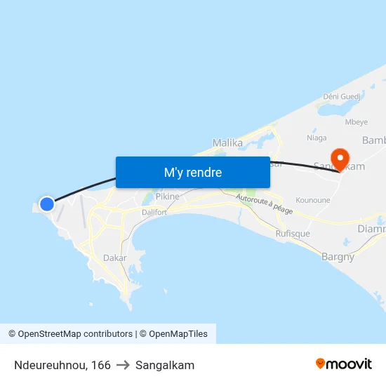 Ndeureuhnou, 166 to Sangalkam map