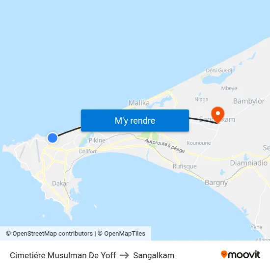Cimetiére Musulman De Yoff to Sangalkam map
