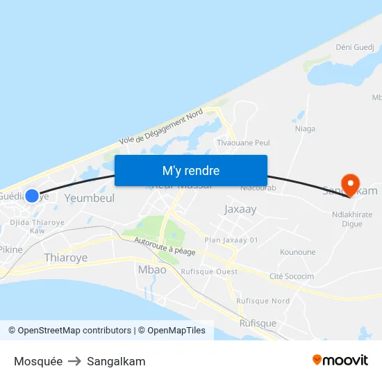 Mosquée to Sangalkam map