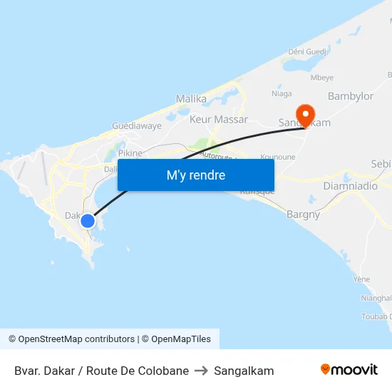 Bvar. Dakar / Route De Colobane to Sangalkam map