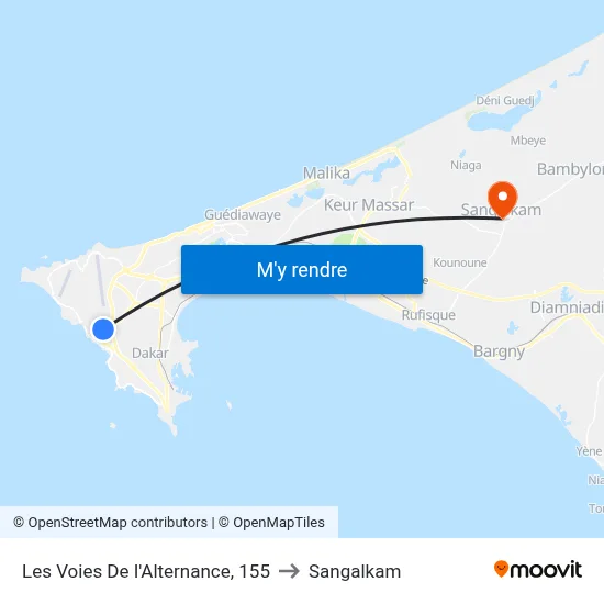 Les Voies De I'Alternance, 155 to Sangalkam map