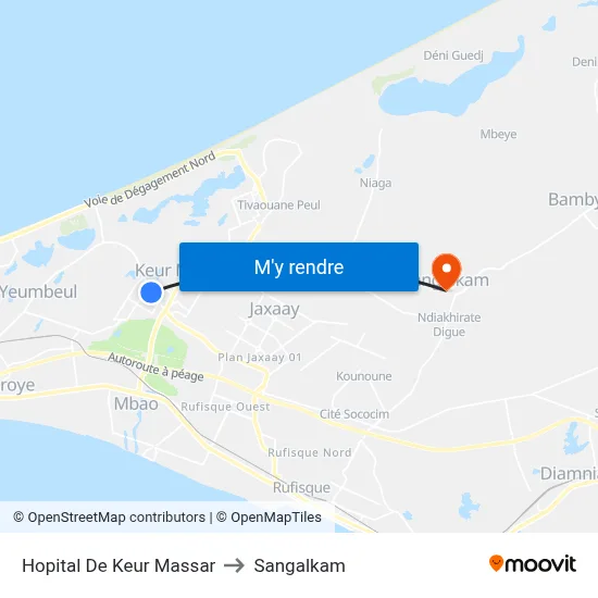 Hopital De Keur Massar to Sangalkam map