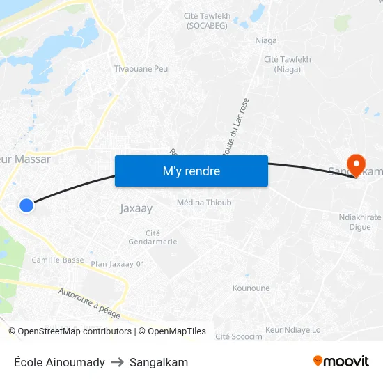 École Ainoumady to Sangalkam map