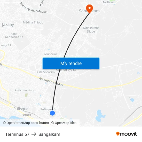 Terminus 57 to Sangalkam map