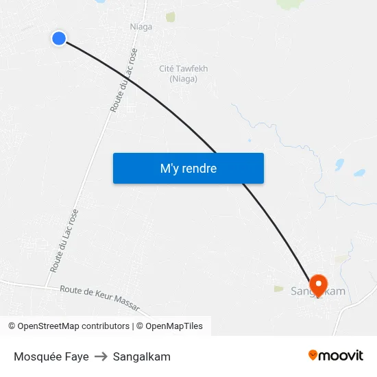 Mosquée Faye to Sangalkam map