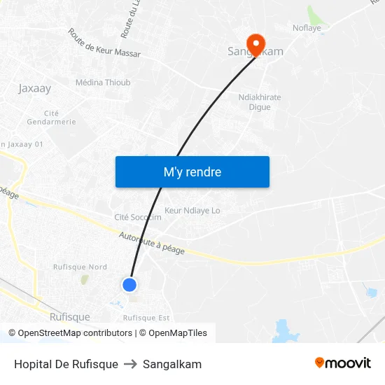 Hopital De Rufisque to Sangalkam map