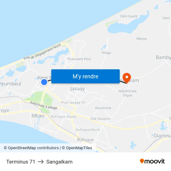Terminus 71 to Sangalkam map