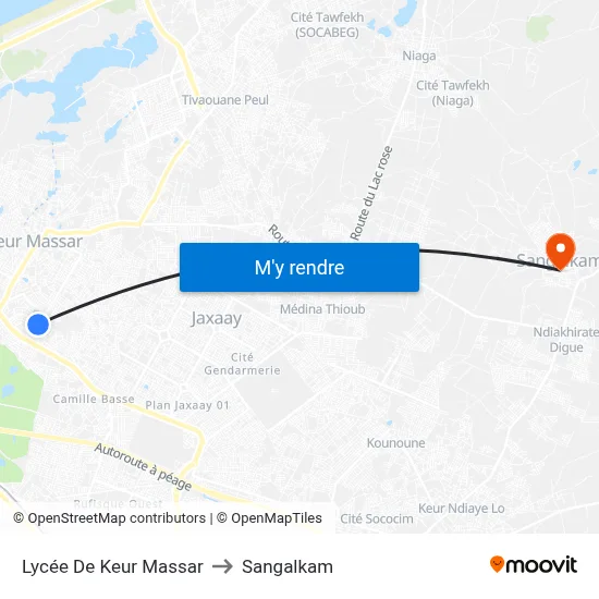 Lycée De Keur Massar to Sangalkam map