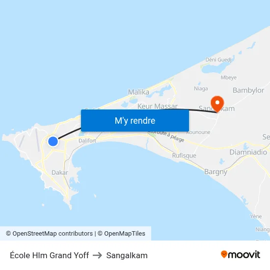 École Hlm Grand Yoff to Sangalkam map