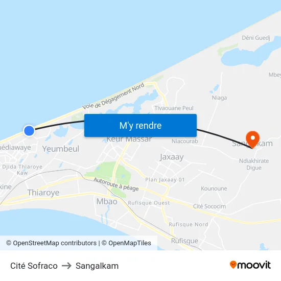 Cité Sofraco to Sangalkam map