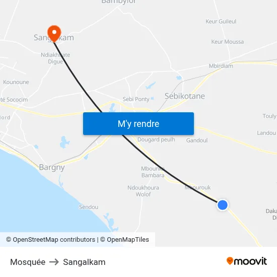 Mosquée to Sangalkam map