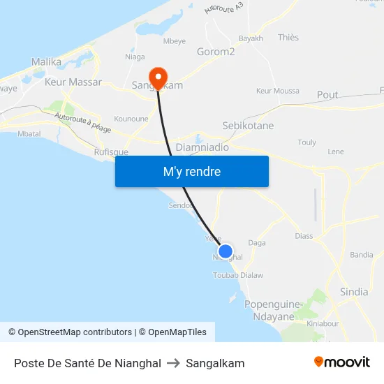 Poste De Santé De Nianghal to Sangalkam map