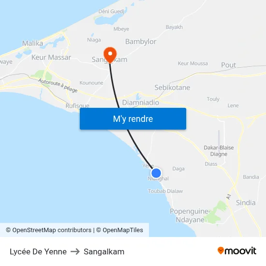 Lycée De Yenne to Sangalkam map
