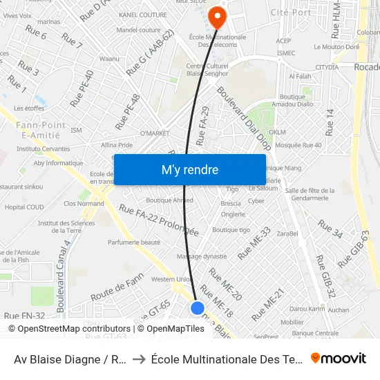 Av Blaise Diagne / Rue 37 to École Multinationale Des Telecoms map