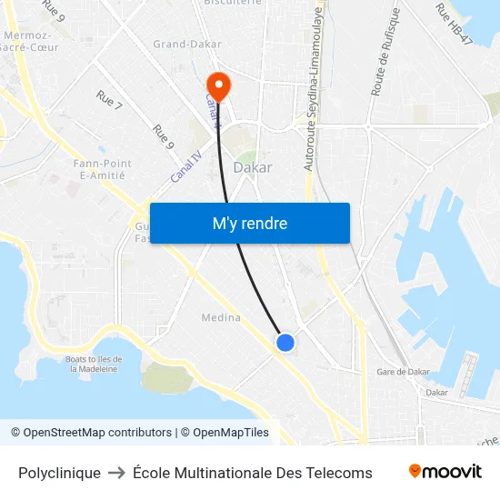 Polyclinique to École Multinationale Des Telecoms map