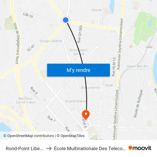Rond-Point Liberté to École Multinationale Des Telecoms map