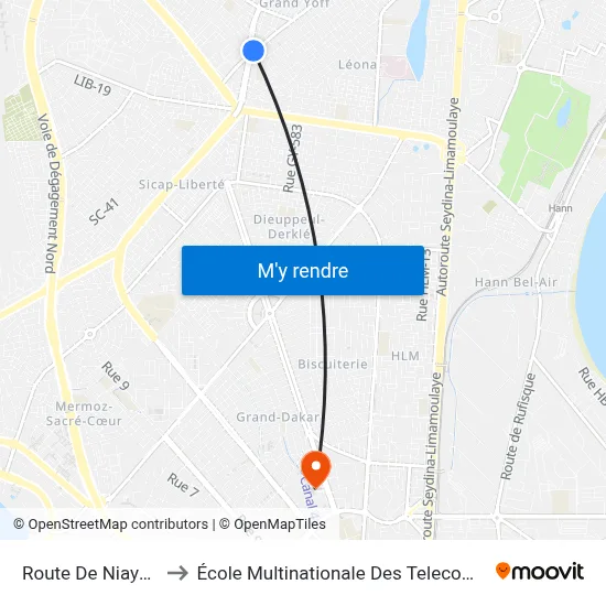 Route De Niayes to École Multinationale Des Telecoms map