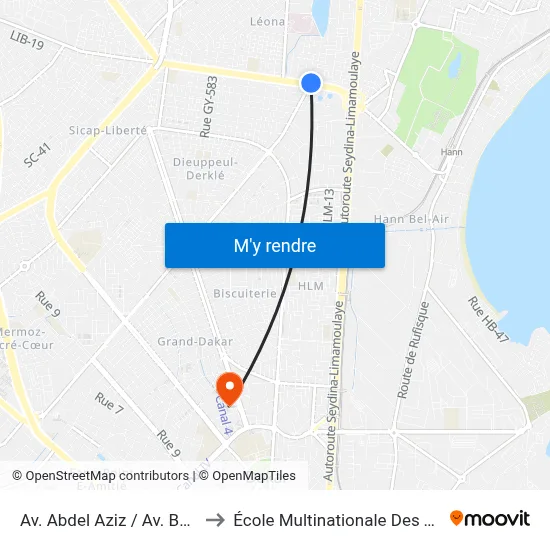 Av. Abdel Aziz / Av. Bourguiba to École Multinationale Des Telecoms map