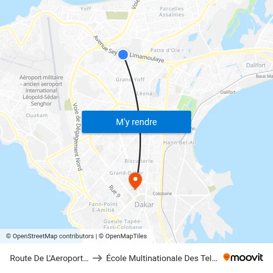 Route De L'Aeroport, 222 to École Multinationale Des Telecoms map