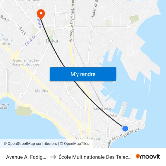 Avenue A. Fadiga, 1 to École Multinationale Des Telecoms map