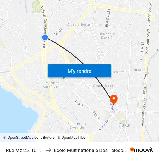 Rue Mz 25, 10103 to École Multinationale Des Telecoms map