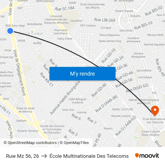 Ruw Mz 56, 26 to École Multinationale Des Telecoms map