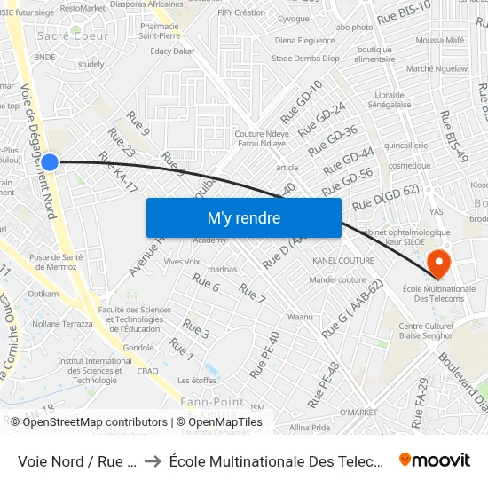 Voie Nord / Rue 12 to École Multinationale Des Telecoms map