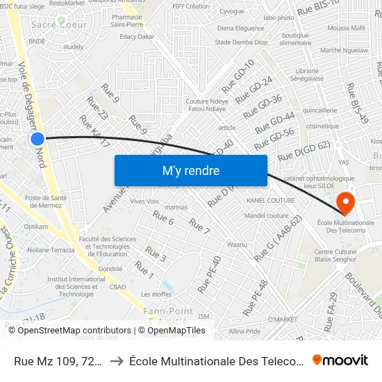 Rue Mz 109, 7274 to École Multinationale Des Telecoms map