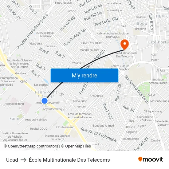 Ucad to École Multinationale Des Telecoms map