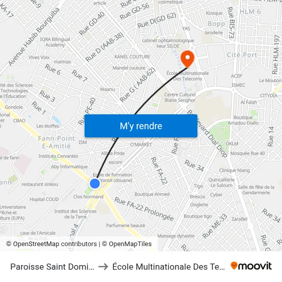 Paroisse Saint Dominique to École Multinationale Des Telecoms map