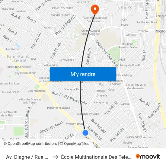 Av. Diagne / Rue Diop to École Multinationale Des Telecoms map