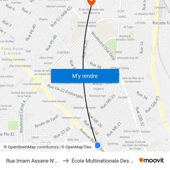 Rue Imam Assane N'Doye, 55 to École Multinationale Des Telecoms map