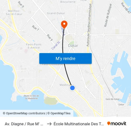 Av. Diagne / Rue M' Bengue to École Multinationale Des Telecoms map