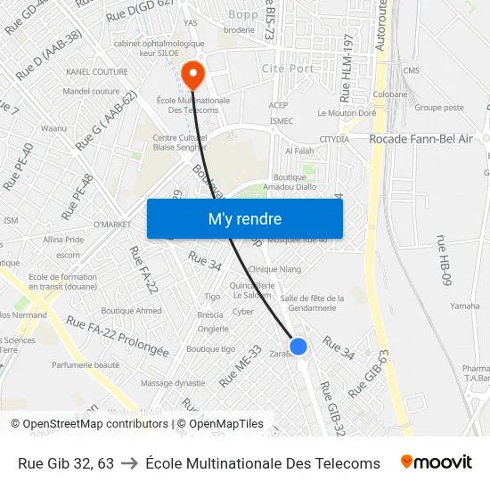 Rue Gib 32, 63 to École Multinationale Des Telecoms map