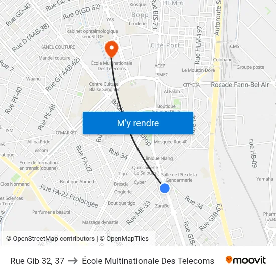 Rue Gib 32, 37 to École Multinationale Des Telecoms map